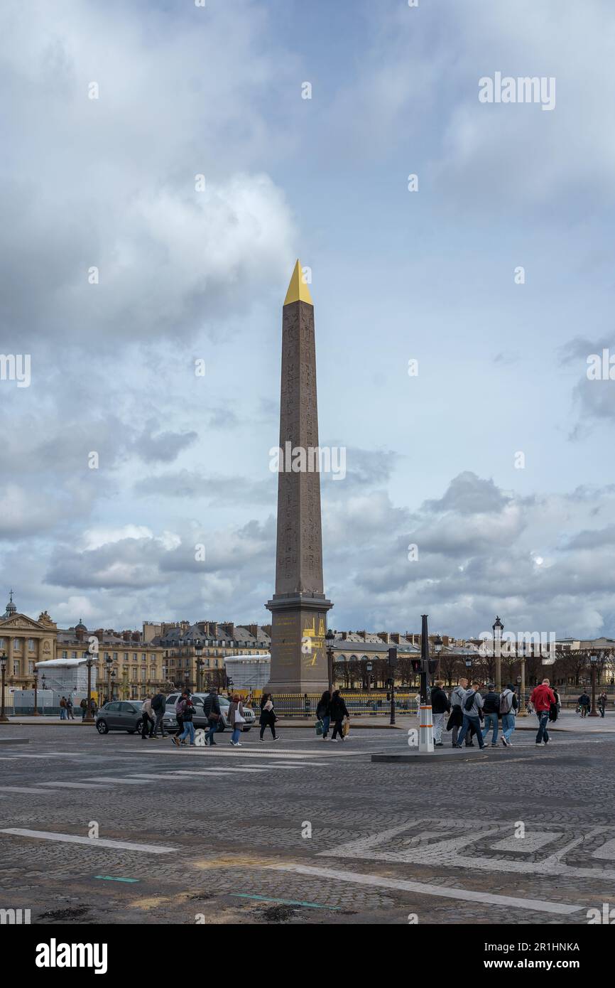 Luxor Obelisk in Paris, Frankreich. 25. März 2023. Stockfoto