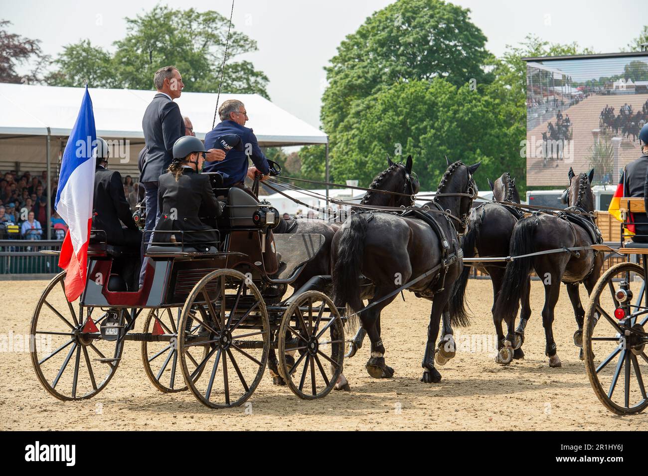 Windsor, Berkshire, Großbritannien. 14. Mai 2023. Die internationale Grand-Prix-Präsentation der Overall Individual Awards (Horse Four-in-Hand), die Australien heute bei der Royal Windsor Horse Show auf dem Privatgelände von Windsor Castle gewonnen hat. Kredit: Maureen McLean/Alamy Live News Stockfoto