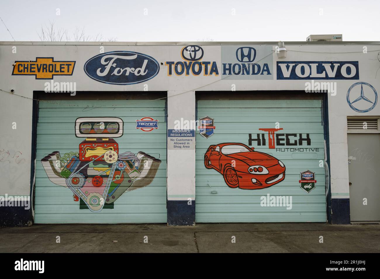 Hi-Tech Automotive Oldtimer-Schilder, Austin, Texas Stockfoto