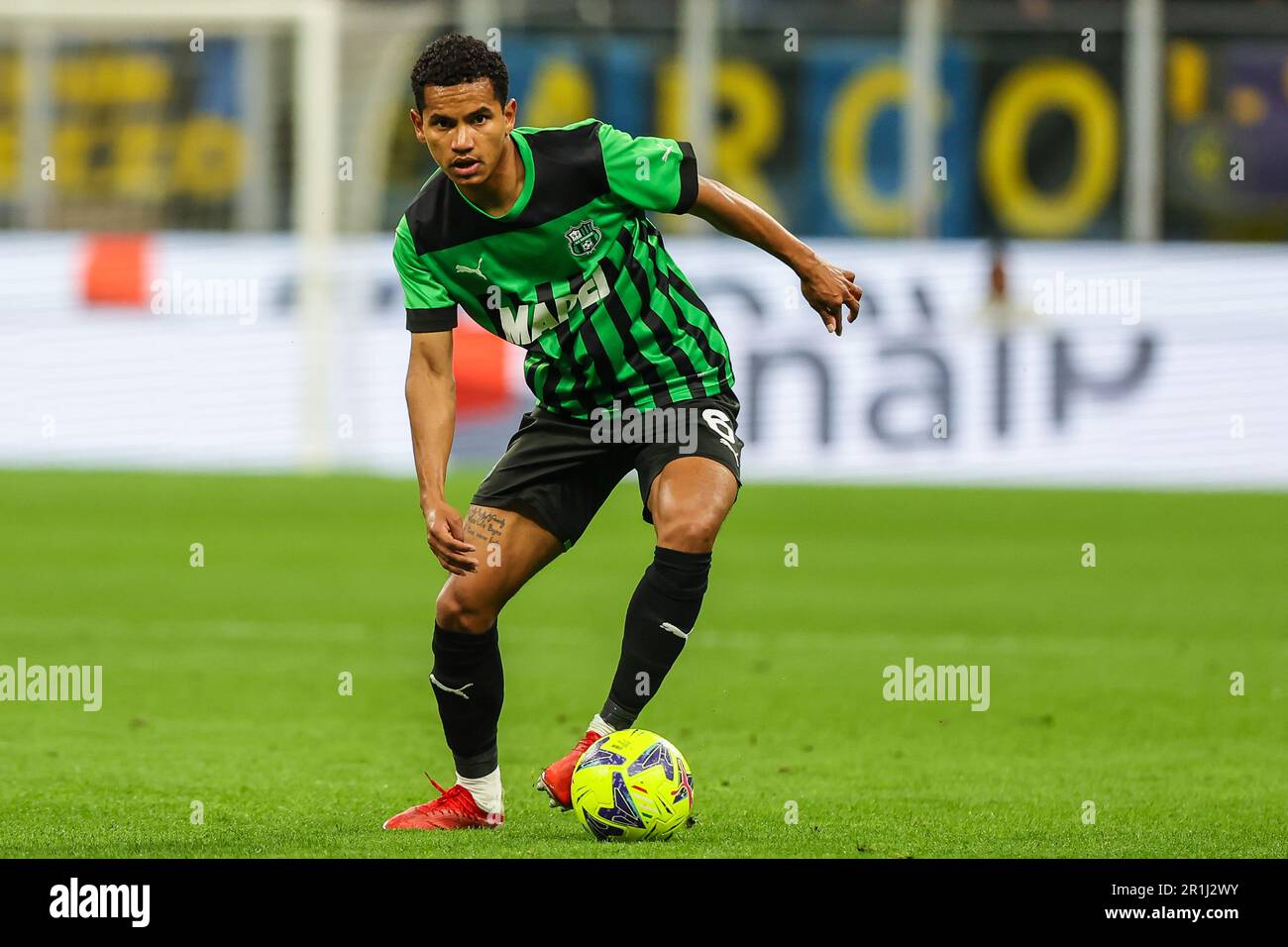 Mailand, Italien. 13. Mai 2023. Rogerio von US Sassuolo im Giuseppe Meazza Stadium während des Fußballspiels der Serie A 2022/23 zwischen dem FC Internazionale und US Sassuolo in Aktion. Endergebnis: Inter 4:2 Sassuolo. Kredit: SOPA Images Limited/Alamy Live News Stockfoto