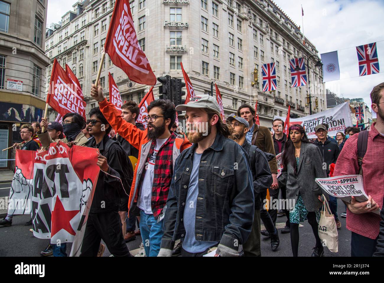 Sozialistische und kommunistische Demonstranten, Mai-Tag Internationale Workers' Day-Rallye, London, England, Vereinigtes Königreich, 01/05/2023 Stockfoto