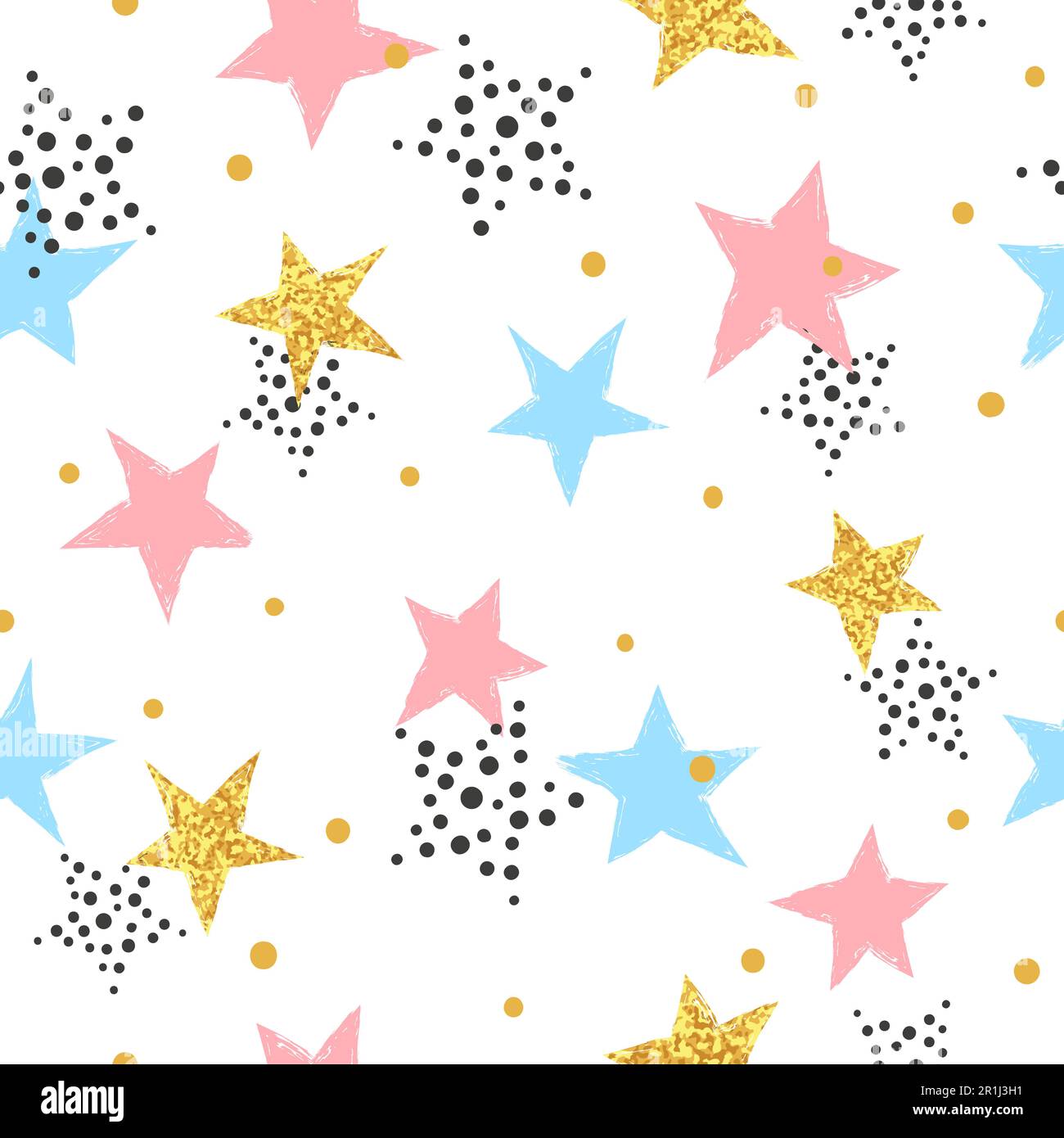 Abstrakter Hintergrund mit bunten Sternen. Nahtloses Vektormuster. Stock Vektor