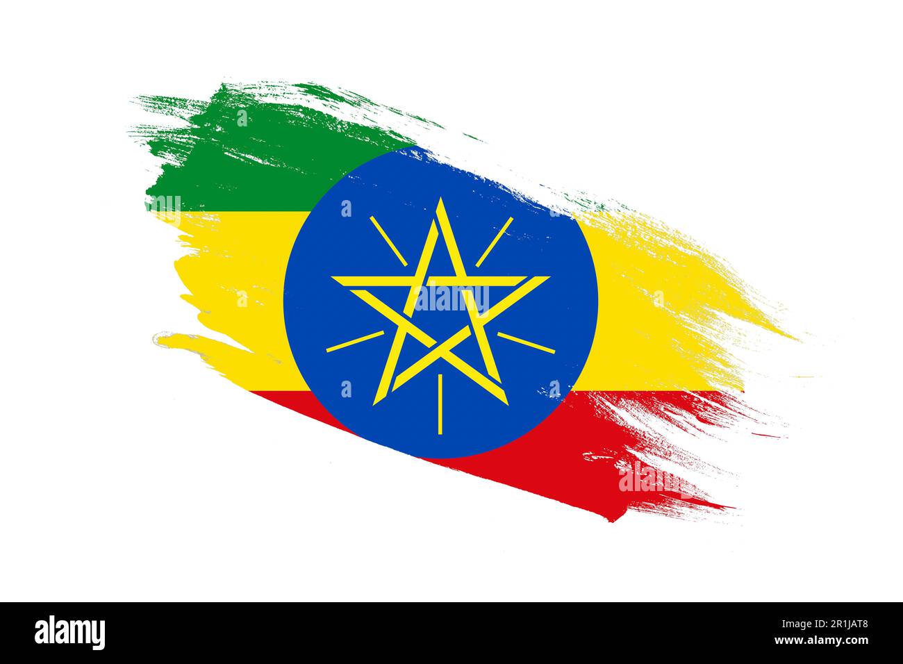 Athiopien-Flagge mit Strichpinsel-Effekt auf isoliertem weißem Hintergrund Stockfoto