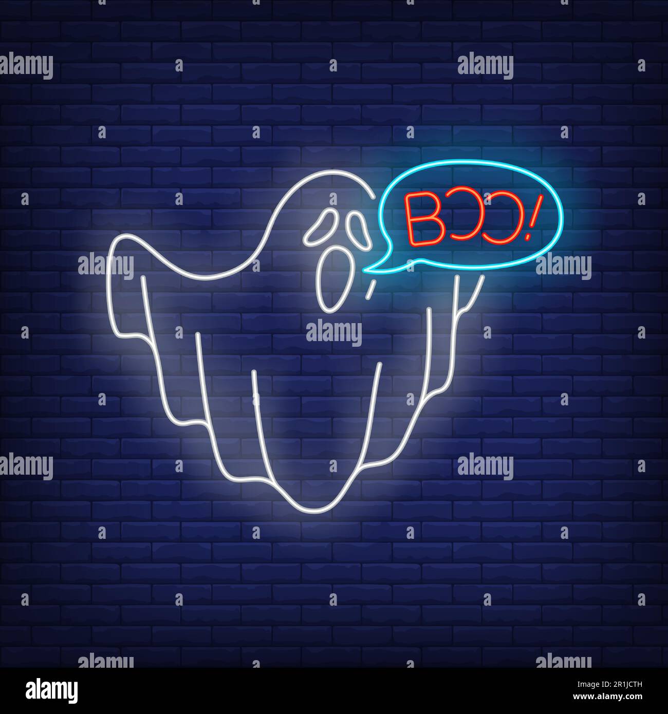 Ein Geist sagt "Buh Neon" Stock Vektor