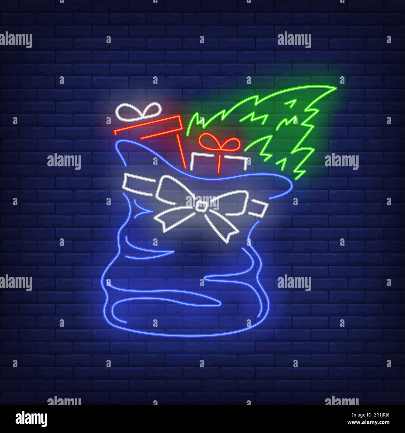 Weihnachtsgeschenke im Beutel Neonschild Stock Vektor
