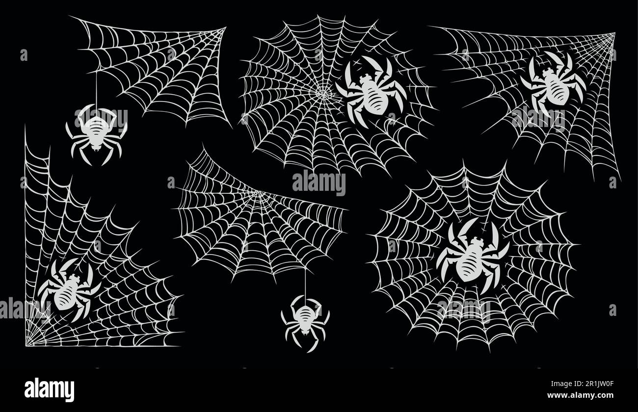 Sammlung von Spider Web, Cobweb isoliert auf schwarzem Hintergrund. halloween-Element-Set für Party, Einladungskarte Stock Vektor