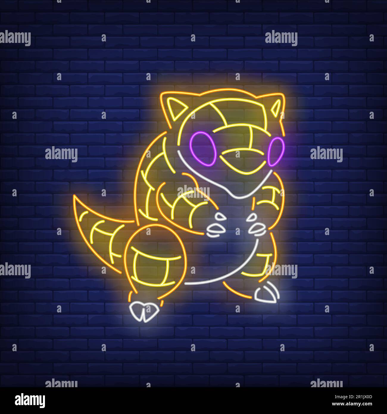Leuchtendes Zeichentrickmonster Neonschild Stock Vektor