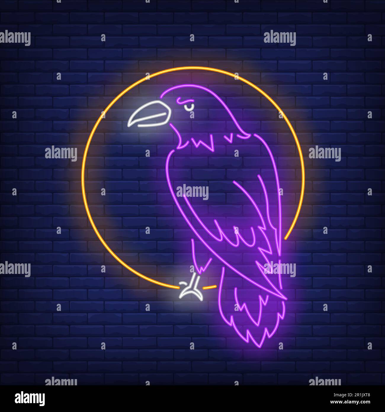 Raven im Kreis Neonschild Stock Vektor