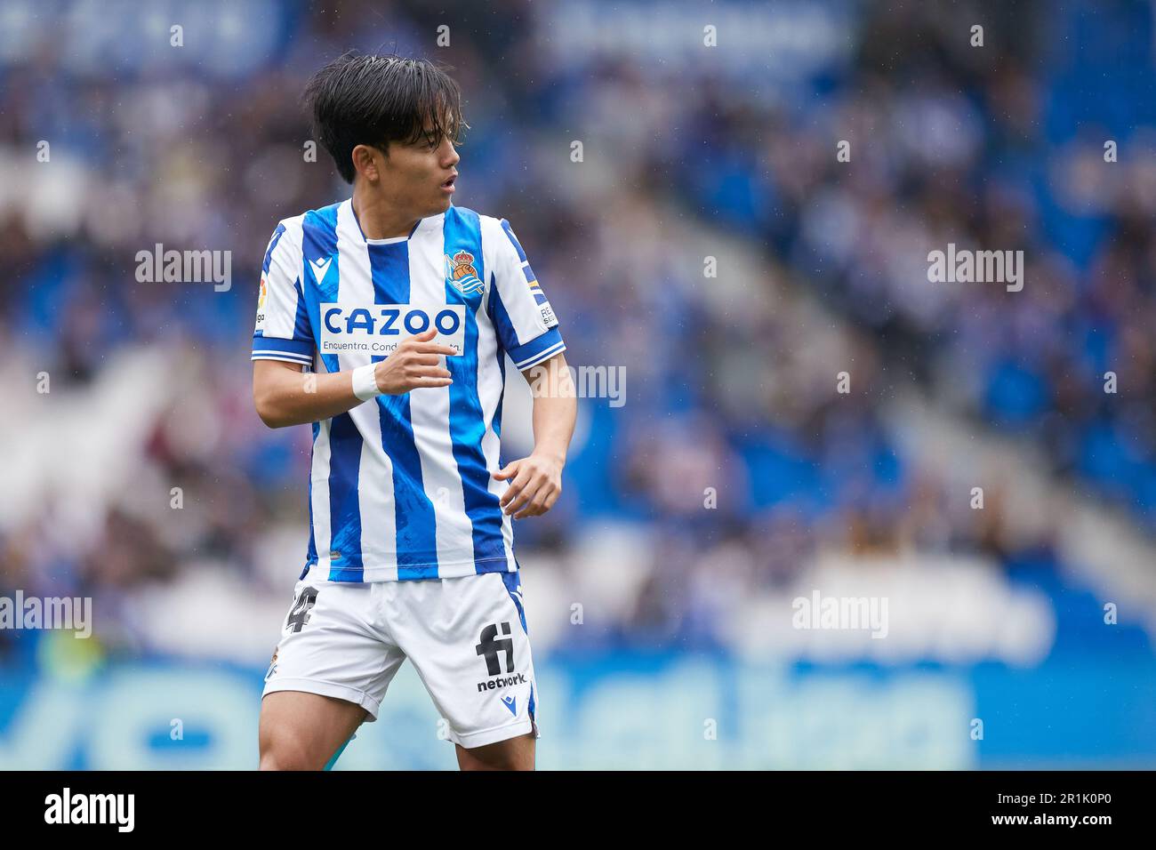 Takefusa Kubo von Real Sociedad während des Fußballspiels der spanischen Meisterschaft La Liga zwischen Real Sociedad und dem FC Girona am 13. Mai 2023 in der reale Arena in San Sebastian, Spanien - Foto: Ricardo Larreina/DPPI/LiveMedia Stockfoto