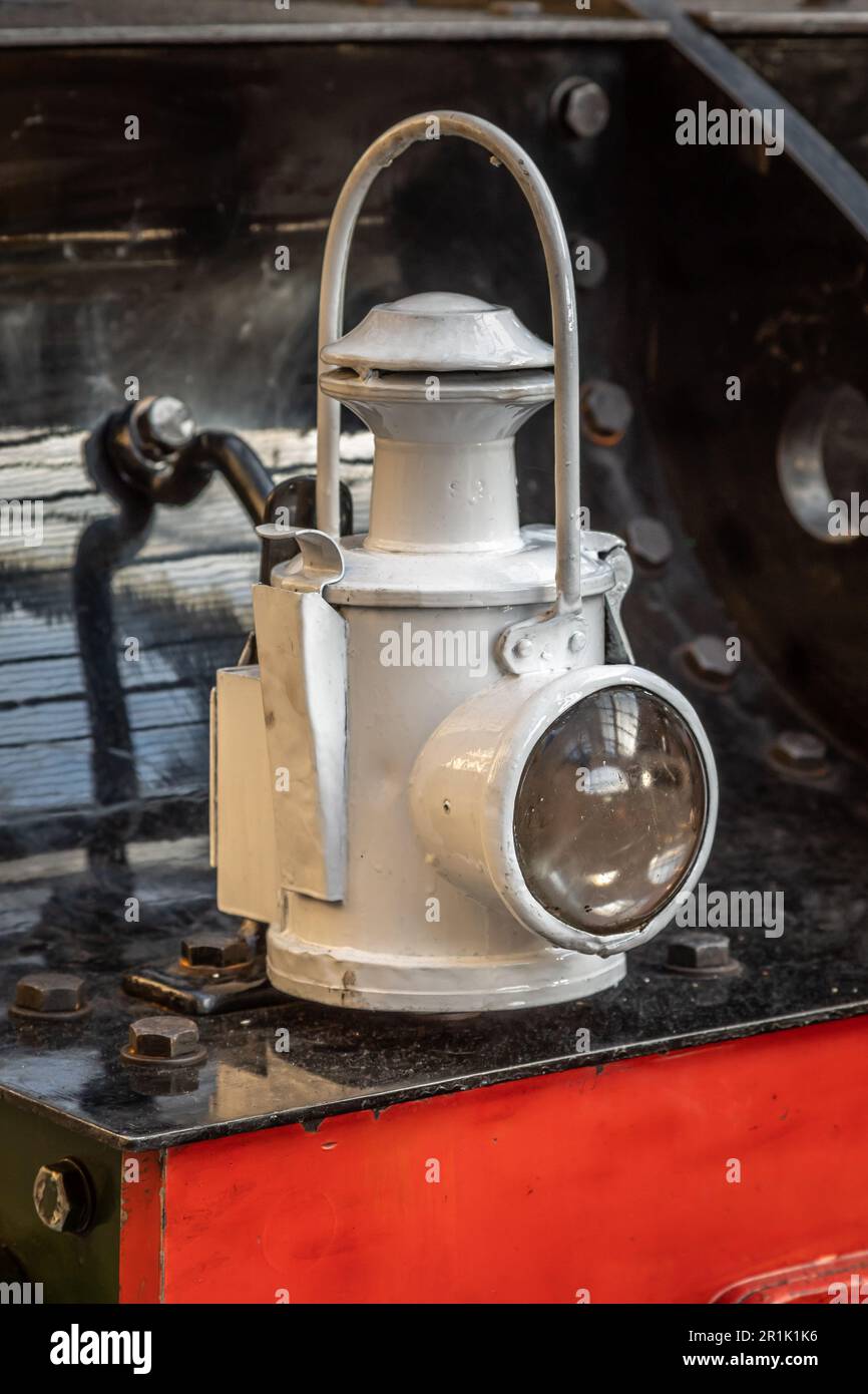 Zuglampe in einer Dampflokomotive Stockfoto