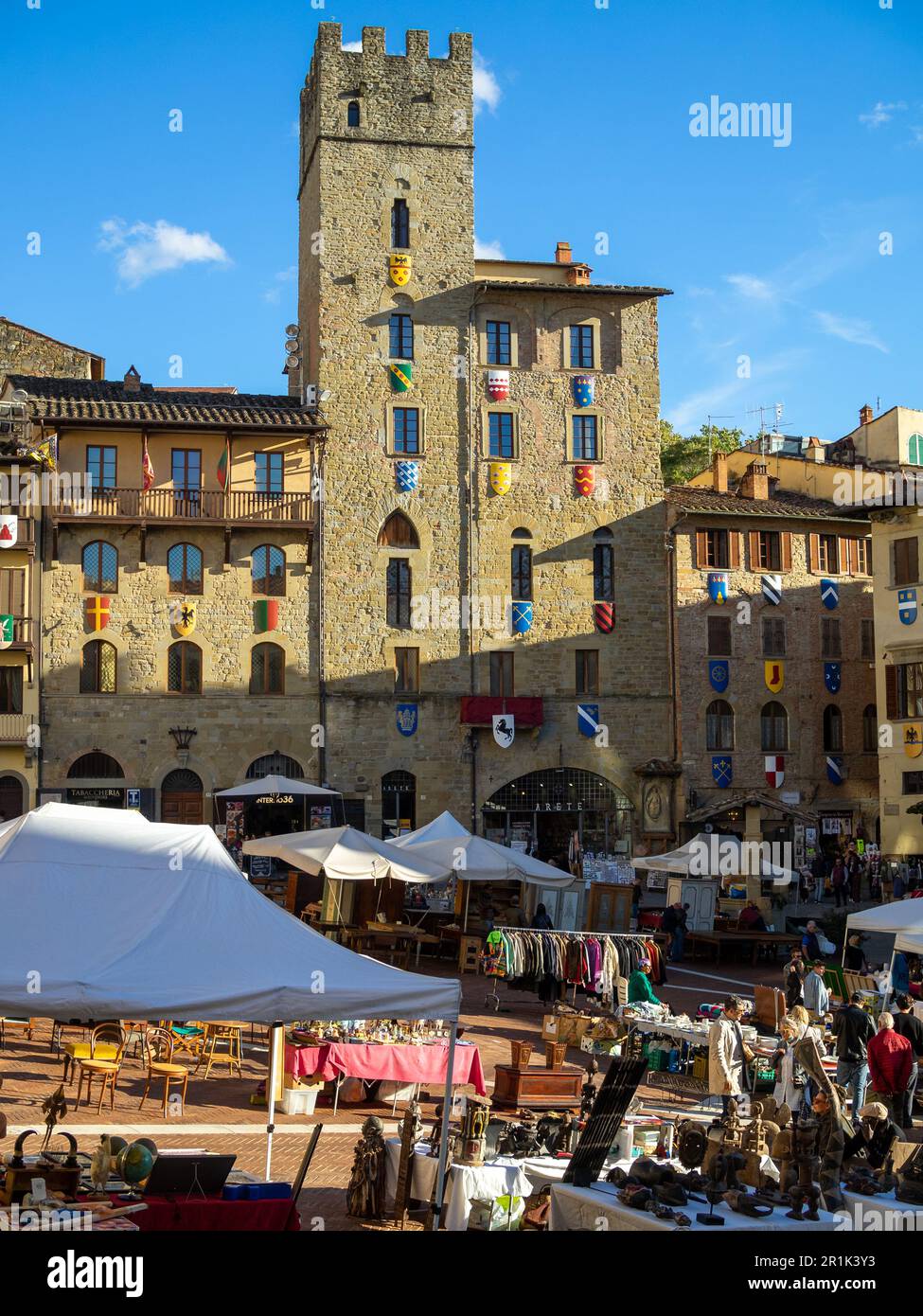 Piazza Grande Market, Arezzo Stockfoto