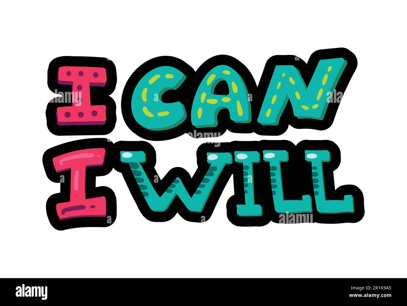 Zitat: Handgezeichnete Vektorschrift. Ich kann, ich werde es tun. Sportliche Motivationsausdrücke. Isolierter flacher Konstruktionsteil Stock Vektor
