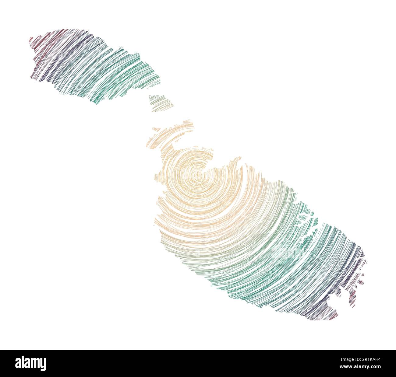 Malta Karte gefüllt mit konzentrischen Kreisen. Skizzieren Sie Kreise in Form der Insel. Vektorabbildung. Stock Vektor