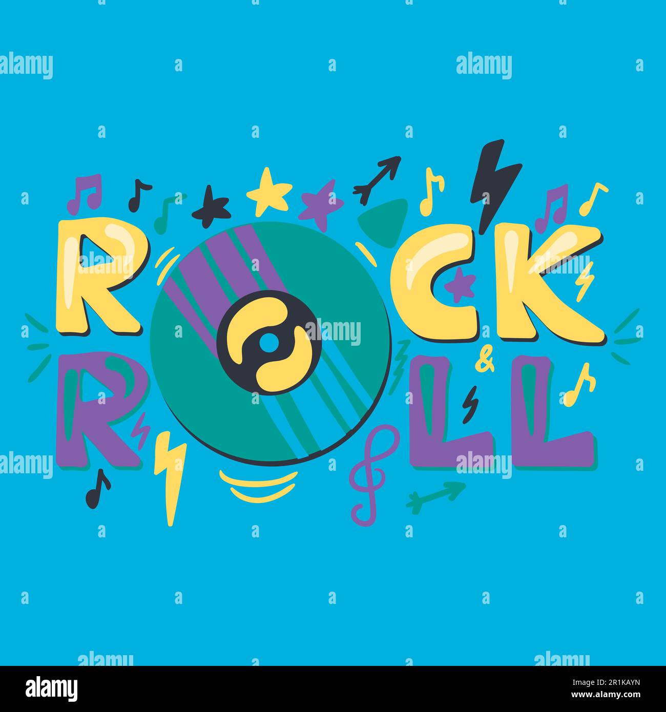 Vorlage für Disco- und Retro-Konzert-Poster. Rock 'n' Roll, handgezeichnete Schriftzeichen. Banner, Einladung Stock Vektor