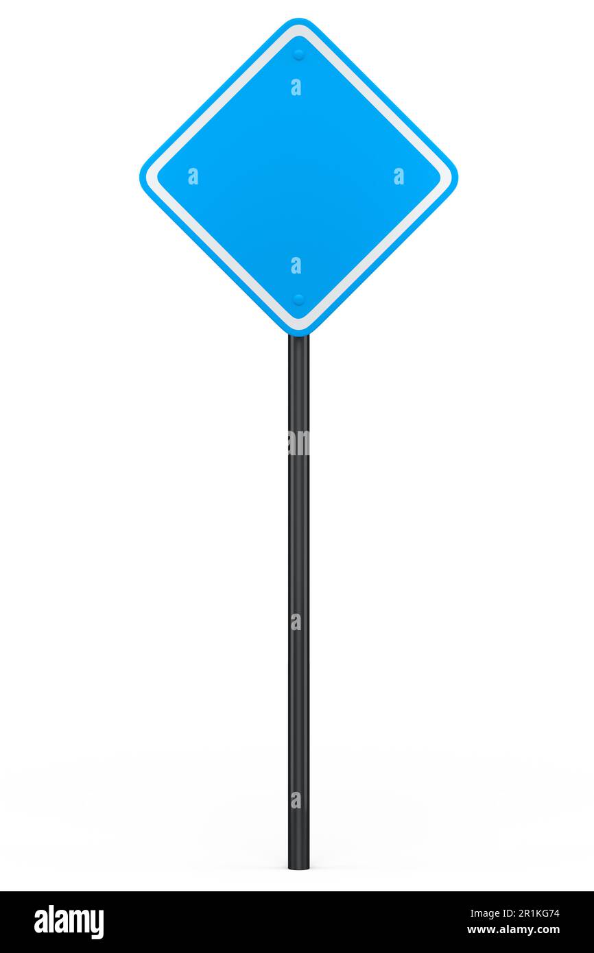 Straßenschilder am Pfosten isoliert auf weißem Hintergrund. 3D Modell der Straßenverkehrszeichenvorlage rendern Stockfoto