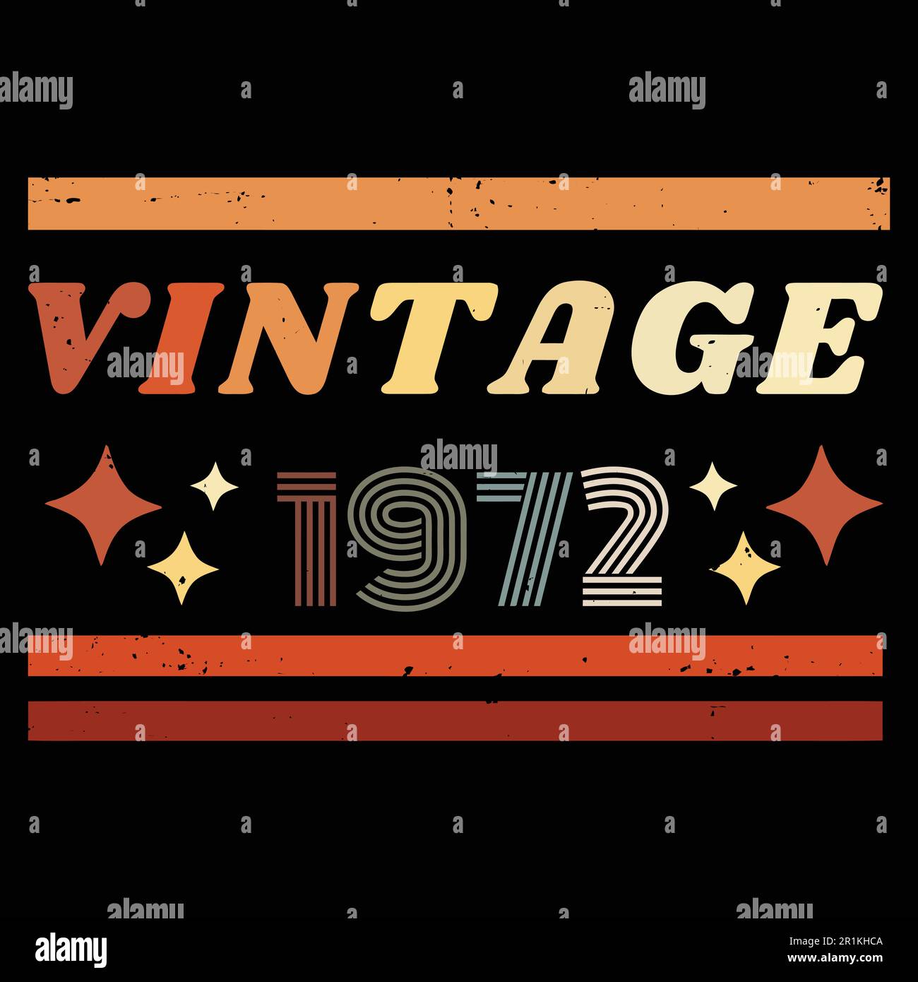 1972 farbenfrohes Retro-T-Shirt-Design mit Vektorelementen Stock Vektor