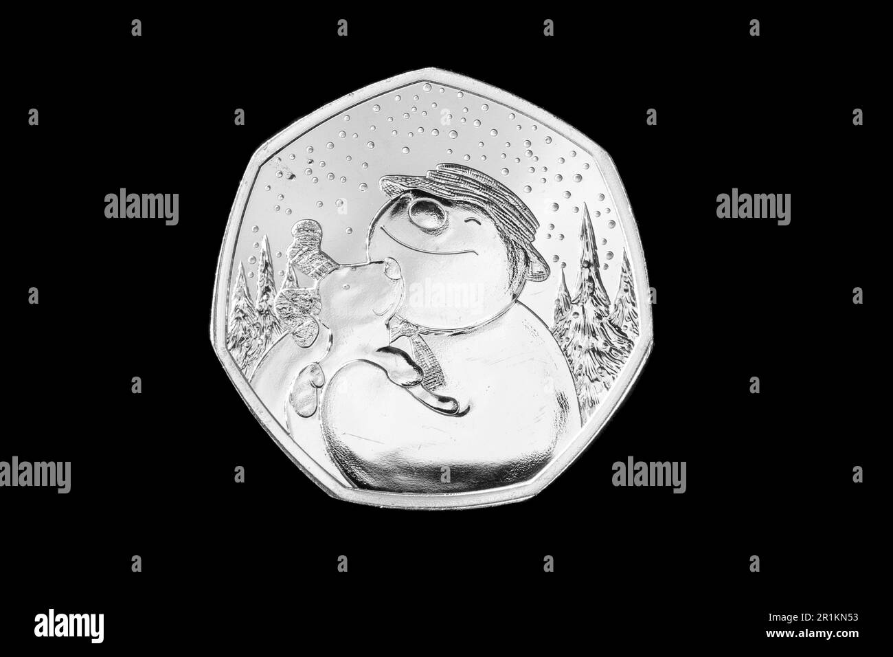 The Snowman & The Snowdog wurden auf einer 2022 50-Pence-Münze zum Gedenken an 10 Jahre der Veröffentlichung des Films vorgestellt Stockfoto