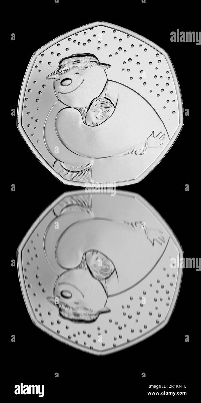 2020 50p Münze zum Gedenken an 40 Jahre der legendären Weihnachtsgeschichte „der Schneemann“ Stockfoto