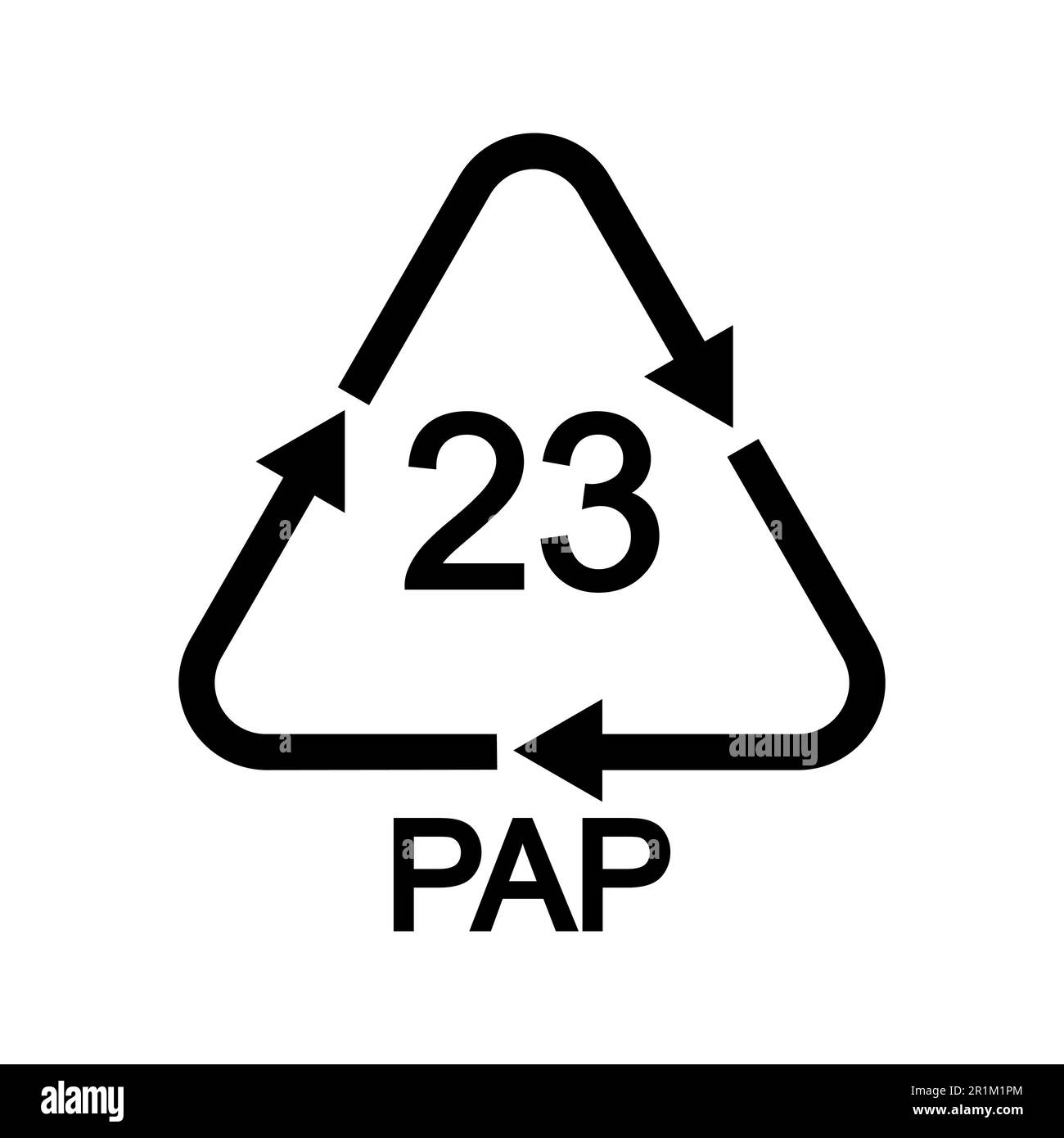 Recycling-Symbol aus Pappe in dreieckiger Form mit Pfeilen. 23 wiederverwendbares PAP-Symbol isoliert auf weißem Hintergrund. Umweltschutzkonzept Stock Vektor