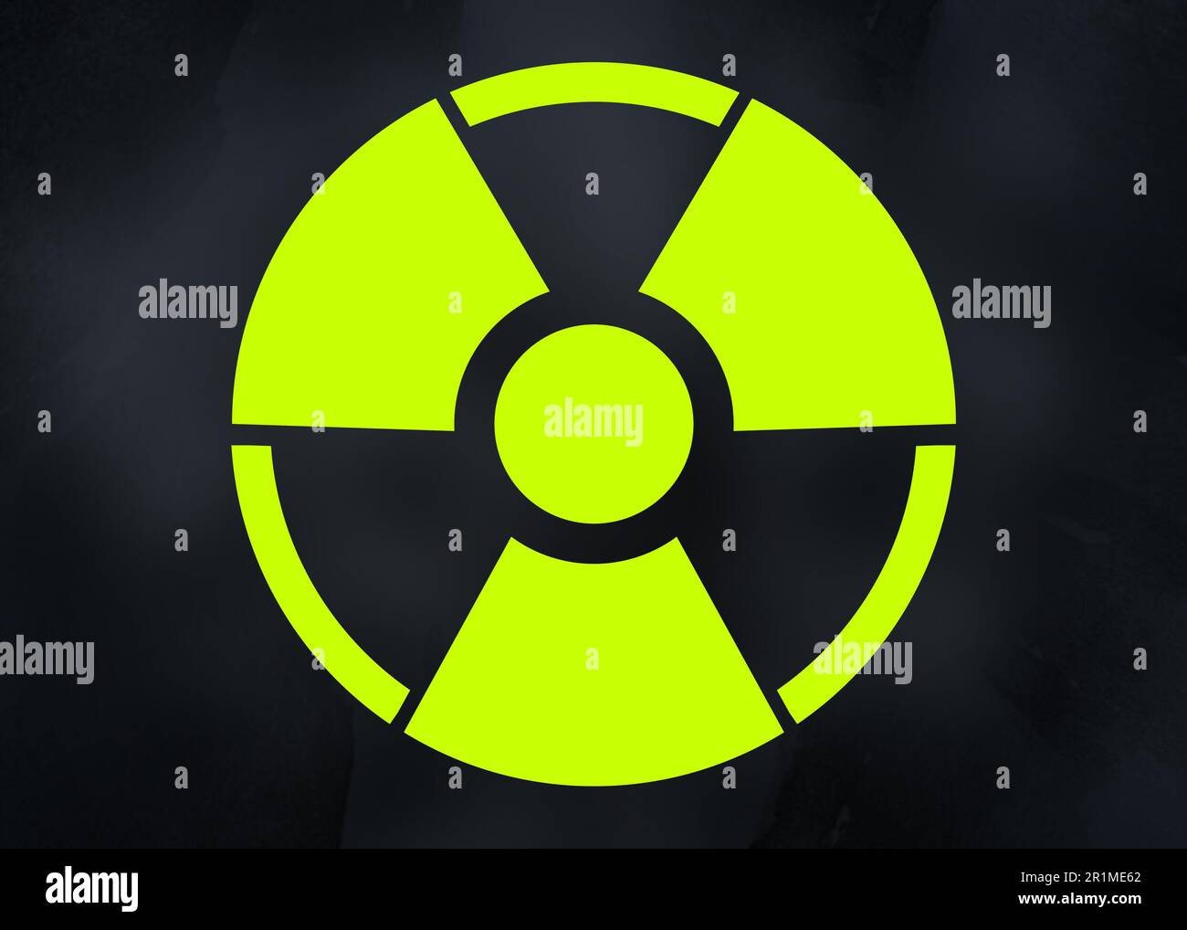 Radioaktives Zeichen auf schwarzem Hintergrund. Gefahrensymbol Stockfoto