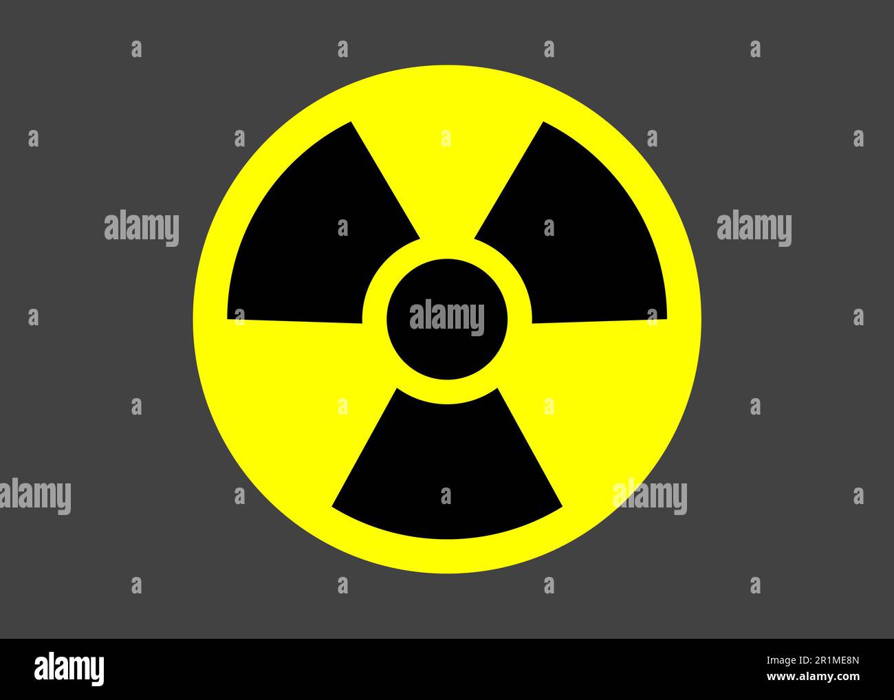 Radioaktives Zeichen auf grauem Hintergrund. Gefahrensymbol Stockfoto