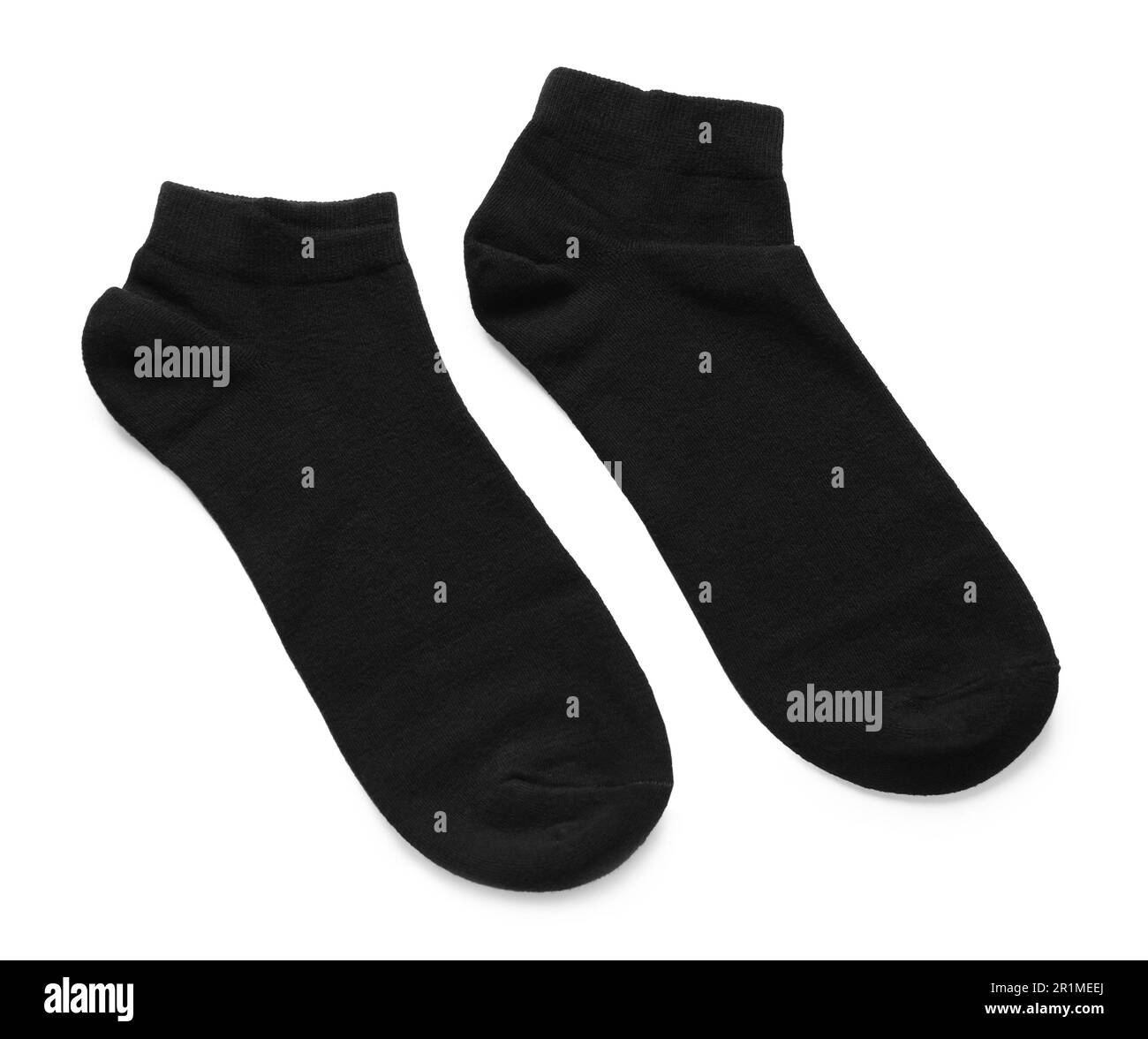 Schwarze Socken auf weißem Hintergrund, Draufsicht Stockfoto