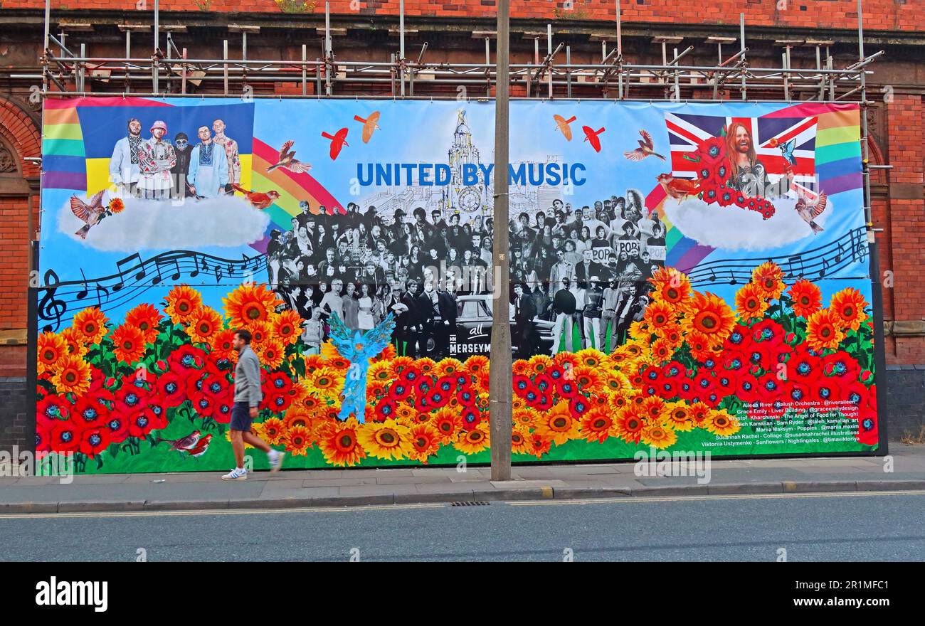 Eurovision Song Contest Merseymade Artwork - United by Music, City Centre 98 Paradis St, Liverpool, Merseyside, England, Vereinigtes Königreich, L1 3HJ Stockfoto