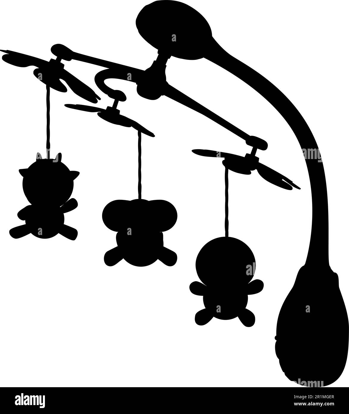 Vektorform des Kinderbettmobils. Karussell mit Spielzeug auf dem Kinderbett. Vektordarstellung eines Kinderbettmobils für Kinder. Illustrationen von Spielzeug Stock Vektor