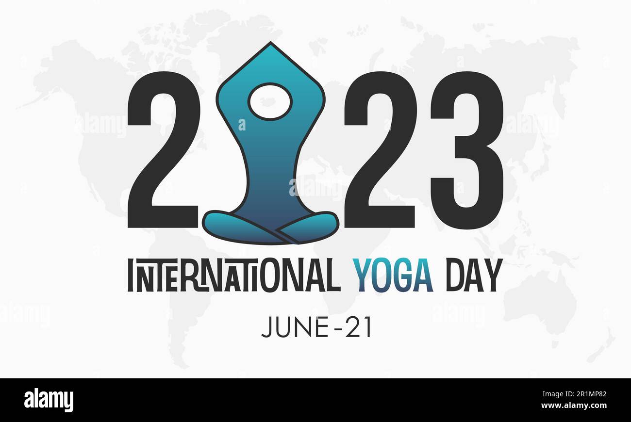 2023 Konzept Internationaler Yoga-Tag gesunde Fitness mit Übungsmedikation Vektorvorlage Stock Vektor
