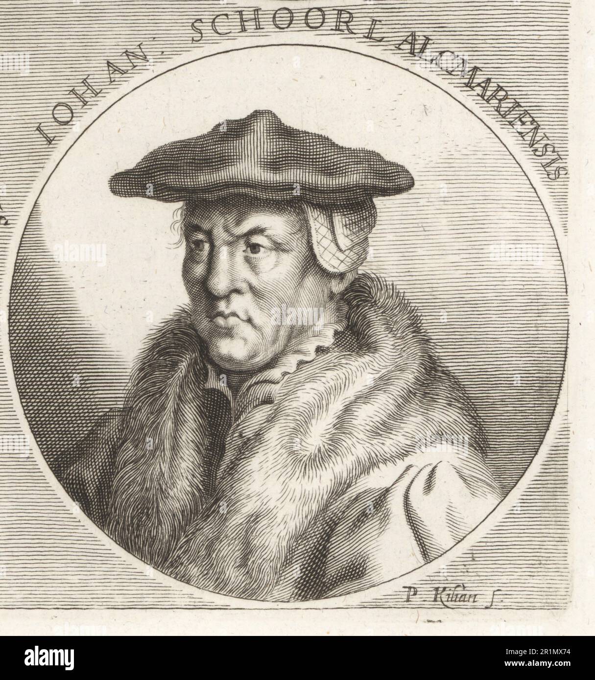 Johann Schorel oder Jan van Scorel, holländischer Maler, Meisterbauer, Humanist und Kanon aus Scorel, Alkmaar, 1495-1562. Johan Schoorl Alcmariensis. Ioannes Scorelius. Iohan Schoorl Alcmariensis. Copperplate-Gravur von Philipp Kilian nach einer Illustration von Joachim von Sandrart von seiner L'Academia Todesca, della Architectura, Scultura & Pittura, oder Teutsche Academie, der Edlen Bau- Bild- und Mahlerey-Kunste, Deutsche Akademie für Architektur, Skulptur und Gemälde, Jacob von Sandrart, 1675. Stockfoto