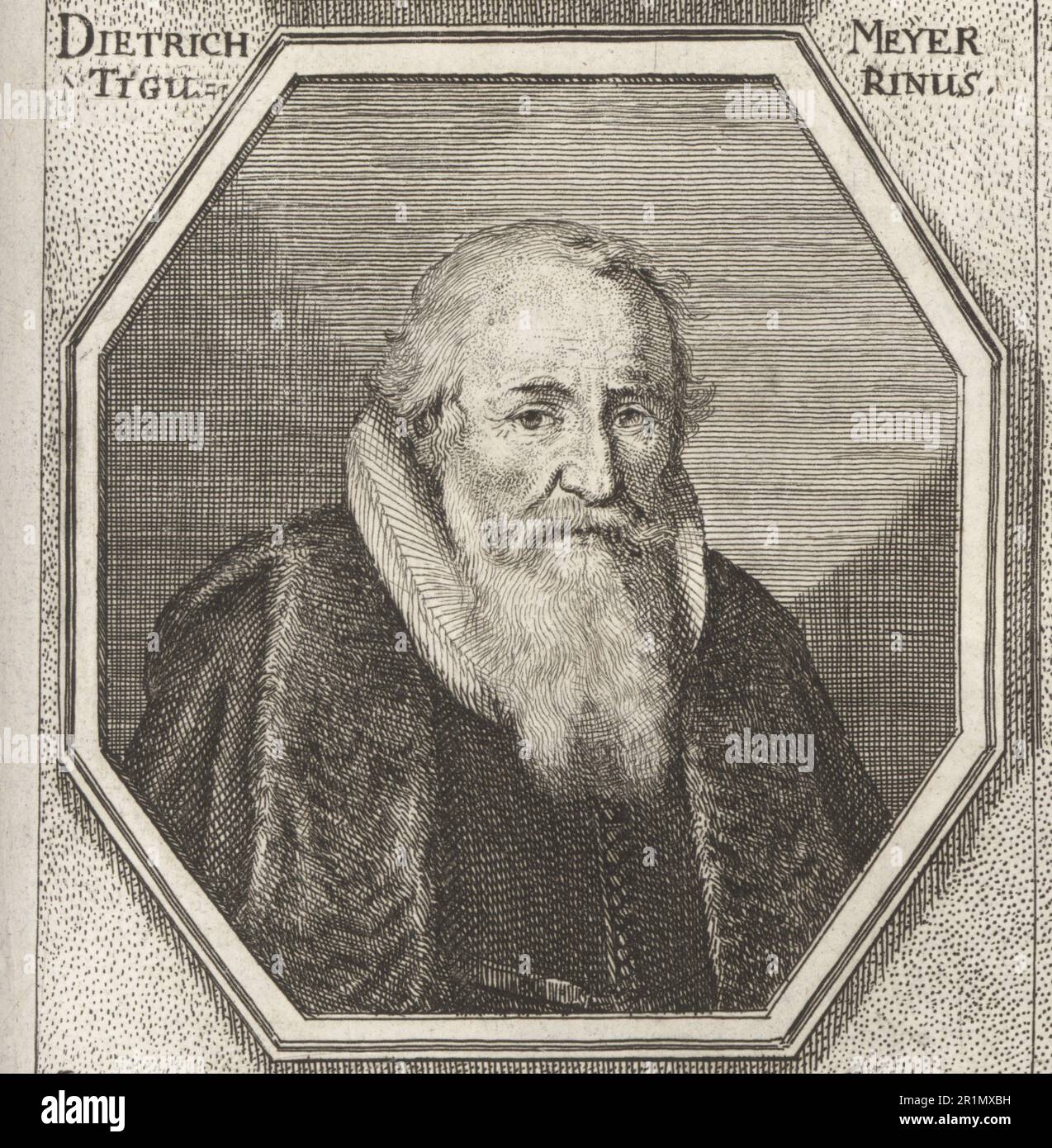 Dietrich Meyer, Schweizer Maler, Zeichner und Druckmaschine aus Zürich, 1572-1658. Gravierte Jagdszenen, Bauerntänze, allegorische und mythologische Szenen, Porträts und architektonische Szenen. Dietrich Meyer Tigurinus. Copperplate-Gravur nach einer Illustration von Joachim von Sandrart von seiner L’Academia Todesca, della Architectura, Scultura & Pittura, oder Teutsche Academie, der Edlen Bau- Bild- und Mahlerey-Kunste, Deutsche Akademie für Architektur, Skulptur und Gemälde, Jacob von Sandrart, Nürnberg, 1675. Stockfoto