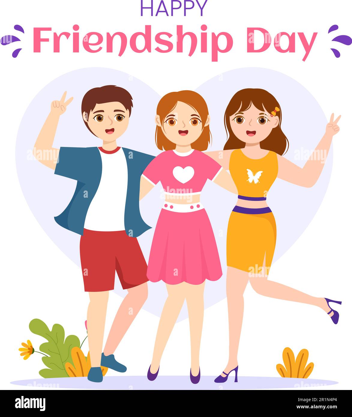 Happy Friendship Day Vector Illustration with Young Boys and Girls together in Flat Cartoon handgezeichnete Landing Page Background Templates Stock Vektor