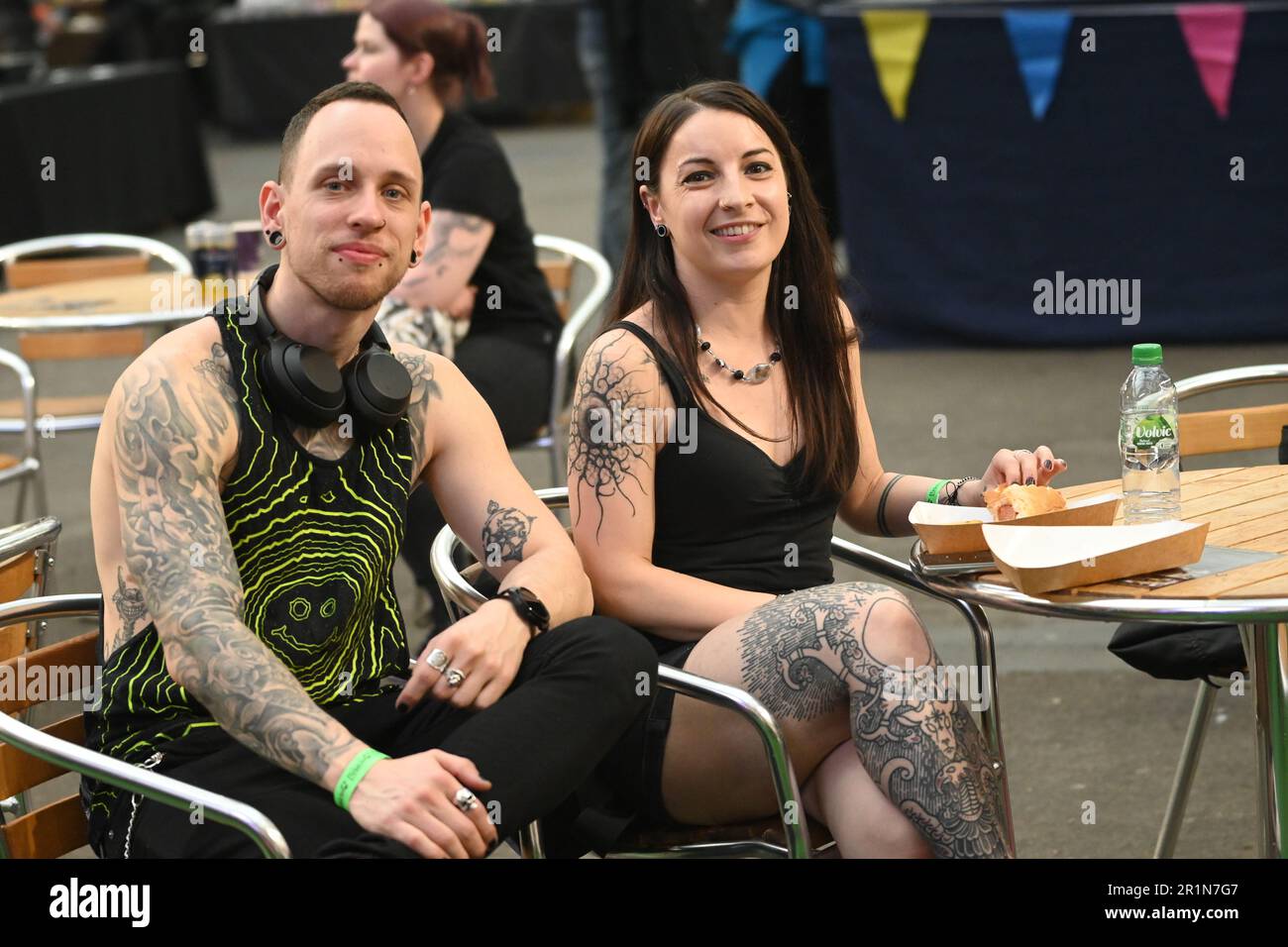 London, Großbritannien. 14. Mai 2023. Die London Great British Tattoo Show 2023. Große Menschenmassen, tolle Atmosphäre und großartige Tätowierer kommen aus aller Welt und köstliche Speisen und Getränke im Alexandra Palace, London, Großbritannien, Credit: Siehe Li/Picture Capital/Alamy Live News Stockfoto