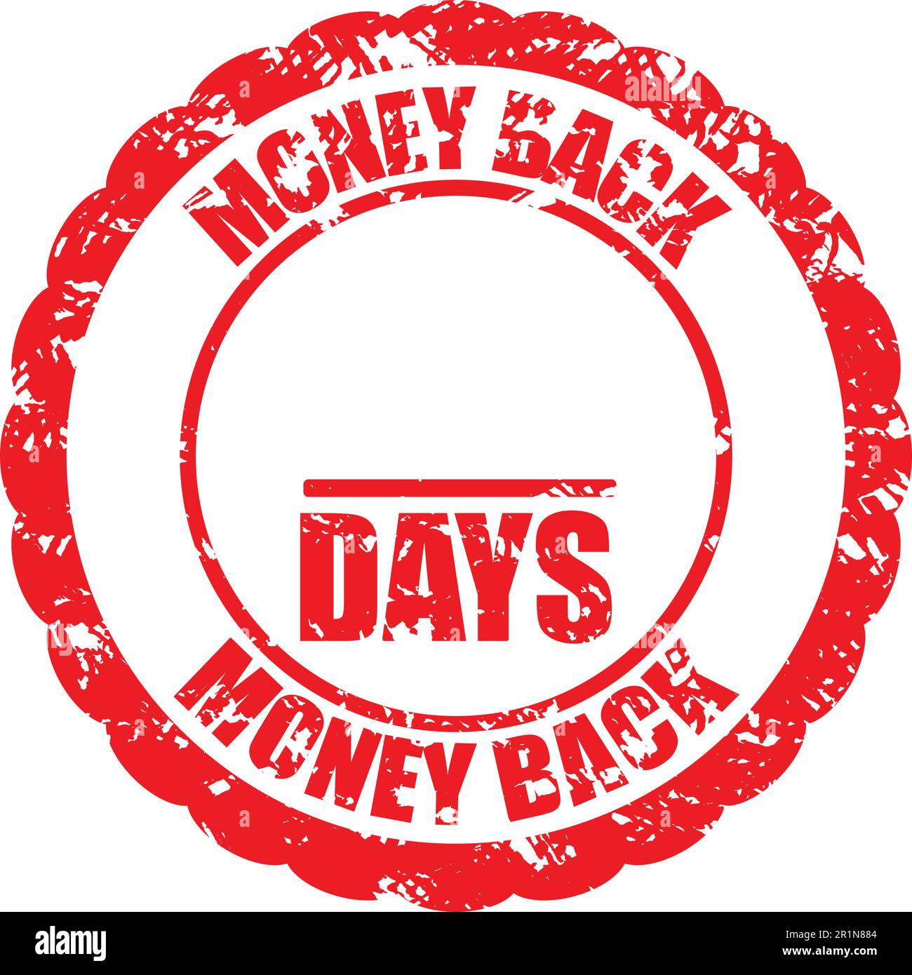 Der Gummistempel garantiert die Rückzahlung des Geldes mit leerem Platz. Vektordarstellung. Garantiegeld, Handelskasse, alter roter Gummi-Tampfer, Geschäftsablauf Stock Vektor