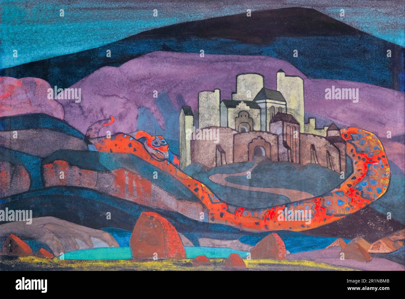 Nicholas Roerich, die todgeweihte Stadt, gemalt 1914 Stockfoto