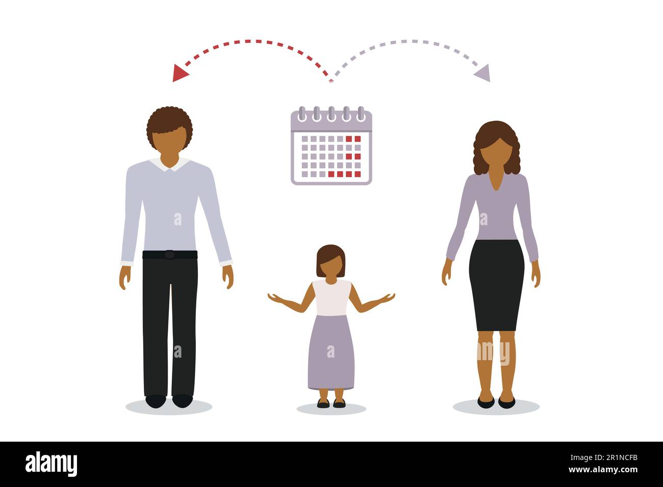 Patchwork-Familienzeitmanagement-Konzept Kinderbetreuung geschiedener Eltern Stock Vektor