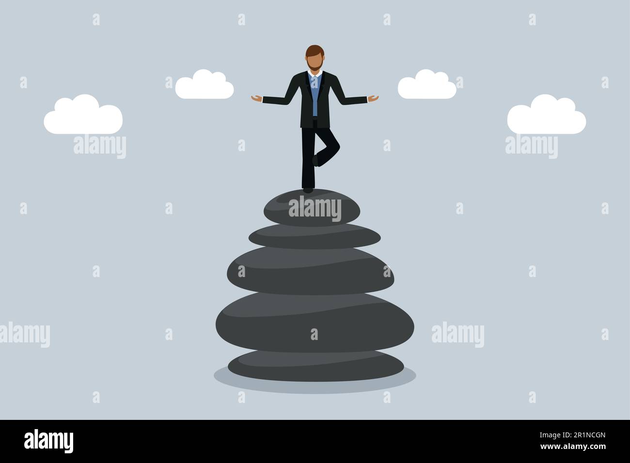 Meditierender Geschäftsmann steht auf einem Stapel Zen Stones Work Life Balance Konzept Stock Vektor