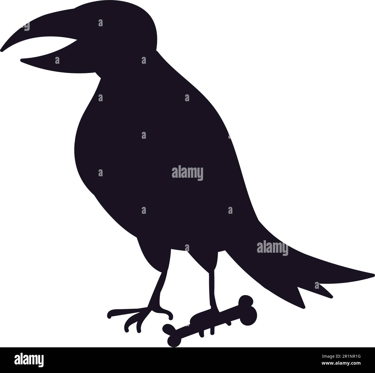 Die Silhouette der Raven-Vogel-Ikone, Halloween-Krähenform auf weißem Hintergrund isoliert. Gruseliger dunkler Rabe. Horrorfigur für Halloween-Feiertage. Vektorillus Stock Vektor