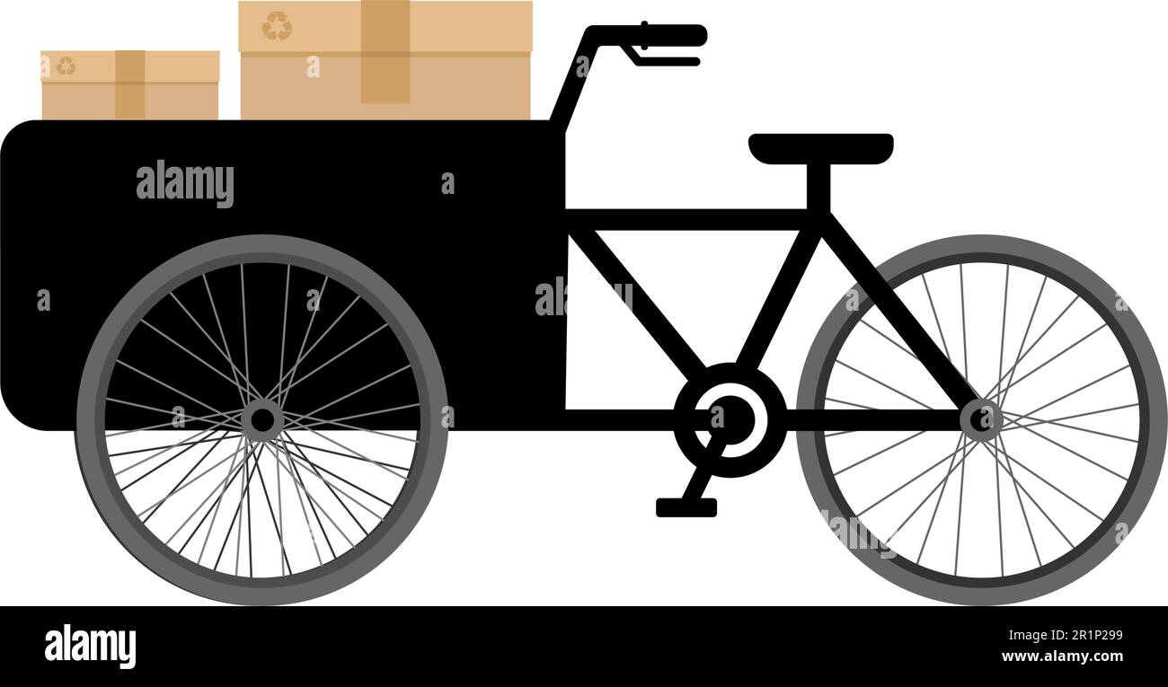 Symbol für Cargo Bike mit beladenen Pappkartons. Abbildung eines flachen Vektors Stock Vektor