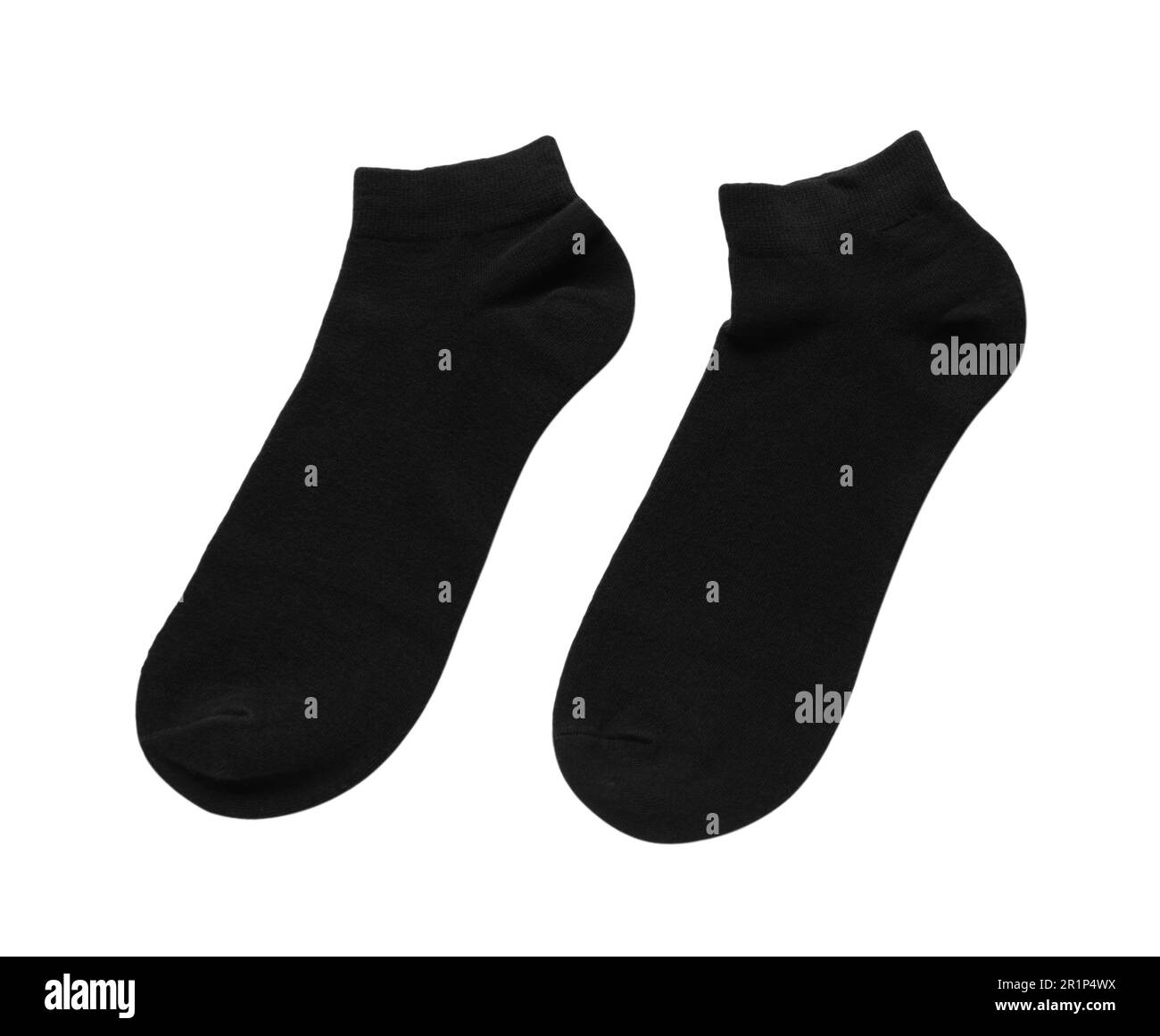 Schwarze Socken auf weißem Hintergrund, Draufsicht Stockfoto