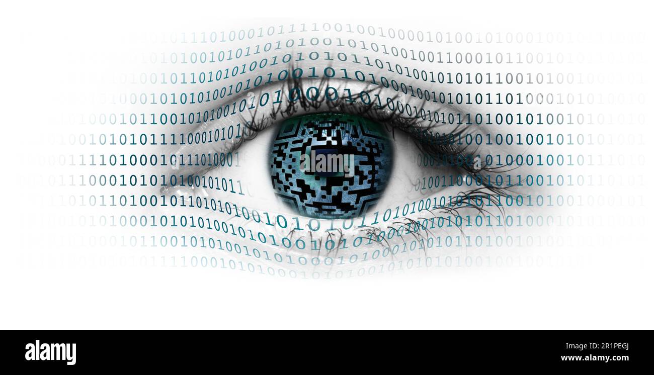 Auge mit digitalem QR-Code Stockfoto
