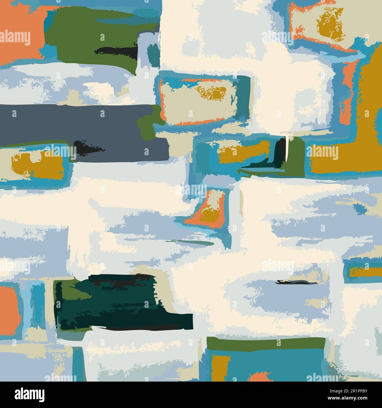 Vektordarstellung abstrakte geometrische Landschaft Quadrate Wolken Design Blau, Orange und Hellgelb Stock Vektor