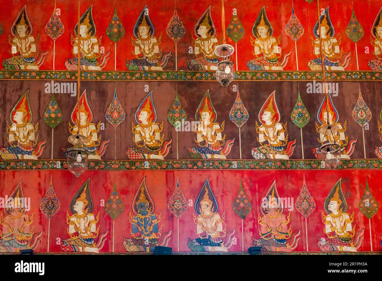 Wandgemälde, Wat Saket, Tempel des Goldenen Berges, Wat Saket Ratcha Wora Maha Wihan, Bangkok, Thailand, Asien Stockfoto
