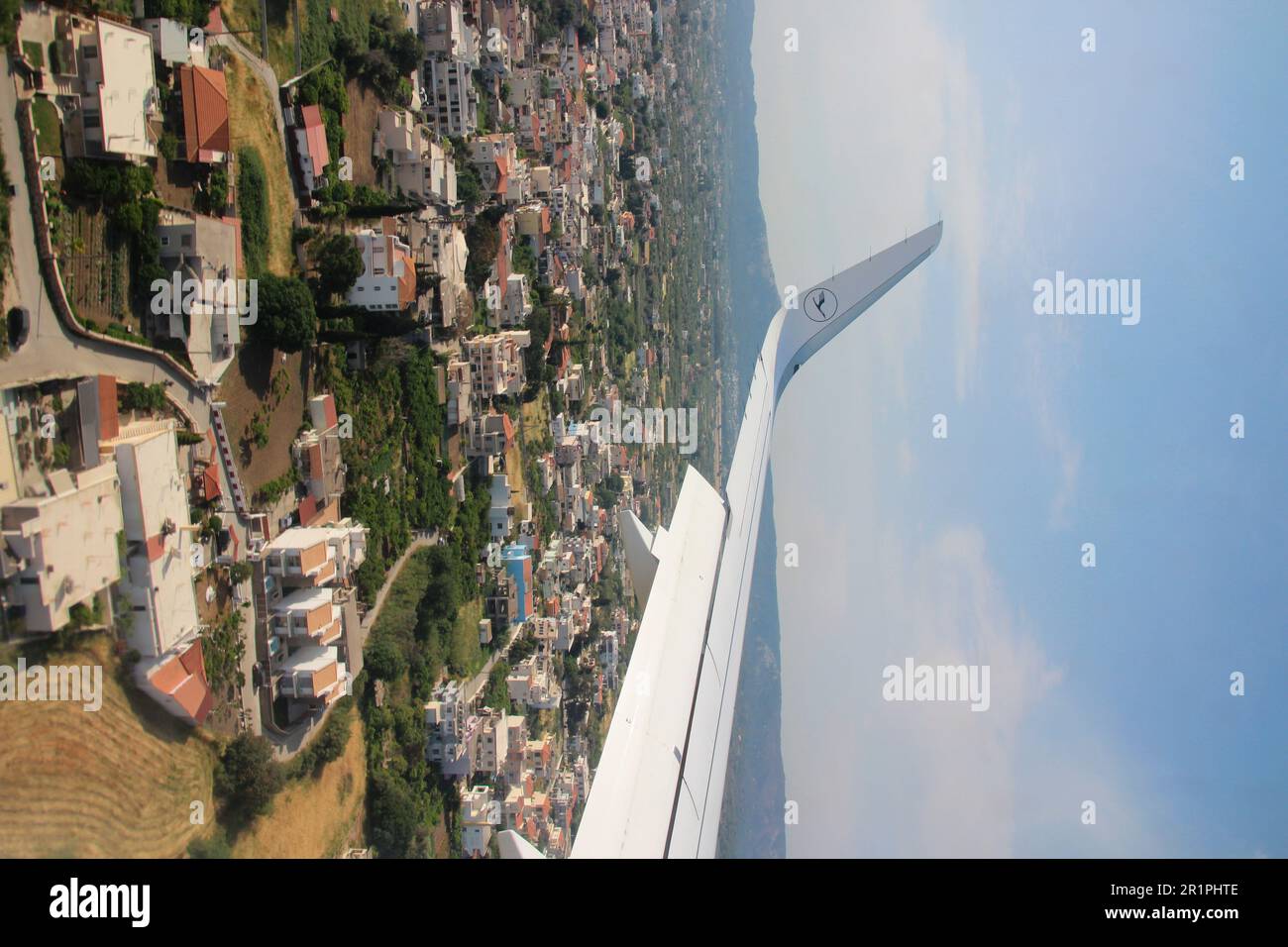 Blick aus dem Flugzeug, griechische Inseln, Anfahrt nach Rhodos, Griechenland Stockfoto