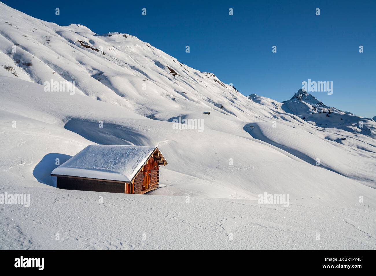 Berghütte in den Lechtaler Alpen, Tirol, Österreich, Winter Stockfoto