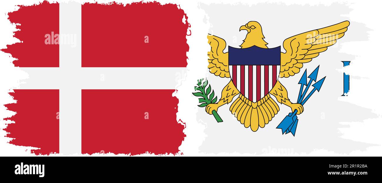 Amerikanische Jungferninseln und Dänemark Grunge Flaggen Verbindung, Vektor Stock Vektor