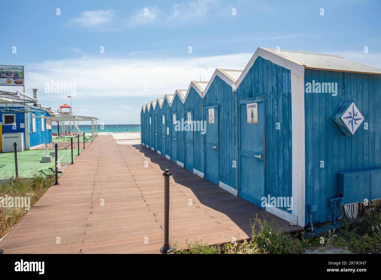 Italien, Sardinien, Strand, Cagliari, leer, Umkleideräume, Stockfoto