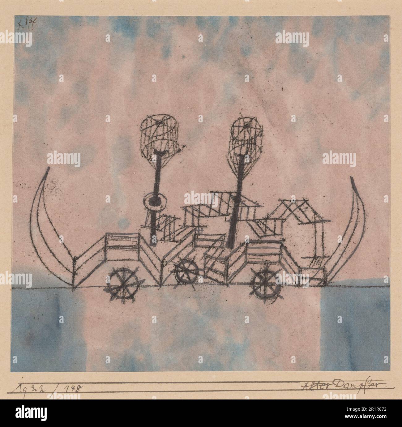 Paul Klee Alter Dampfer (altes Dampfschiff) 1922 Öltransfer Zeichnung und Aquarell auf liegendem Papier, auf Klees Originalhalterung Stockfoto