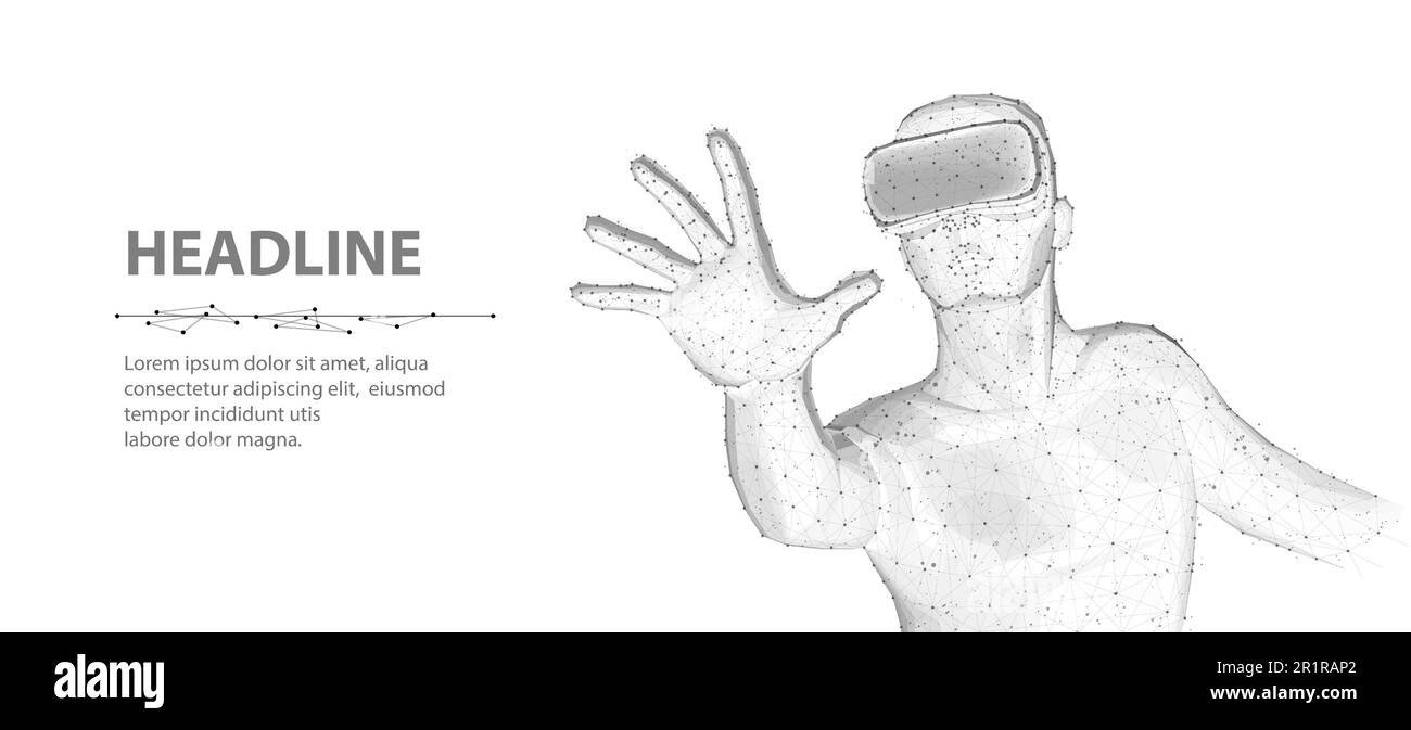 Ein Mann, der ein VR-Gerät für ein immersives virtuelles Erlebnis in einem Metaverse verwendet. Stock Vektor