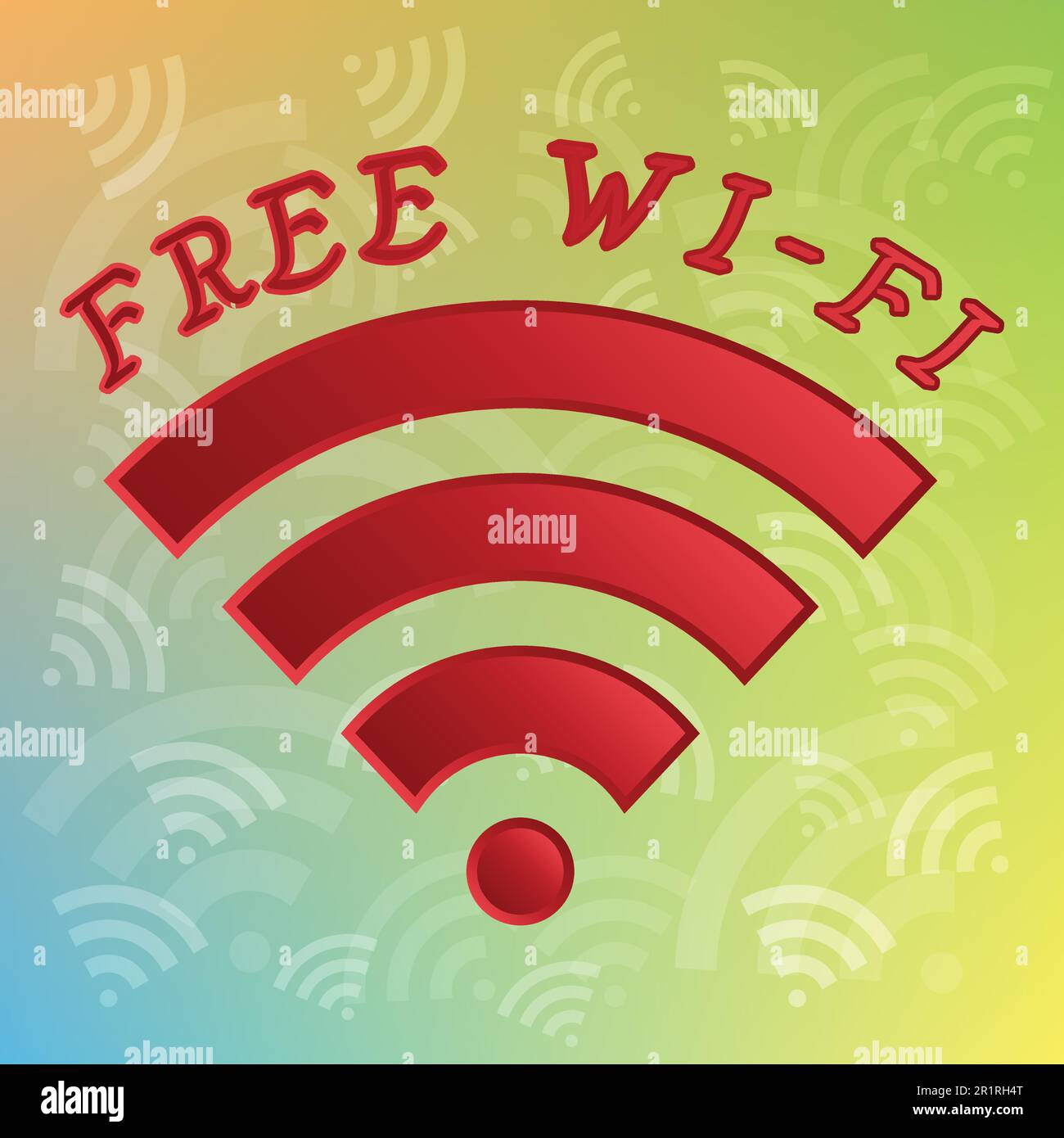 Rotes Symbol für kostenloses WLAN. WLAN-Schild auf farbenfrohem Hintergrund. Stock Vektor